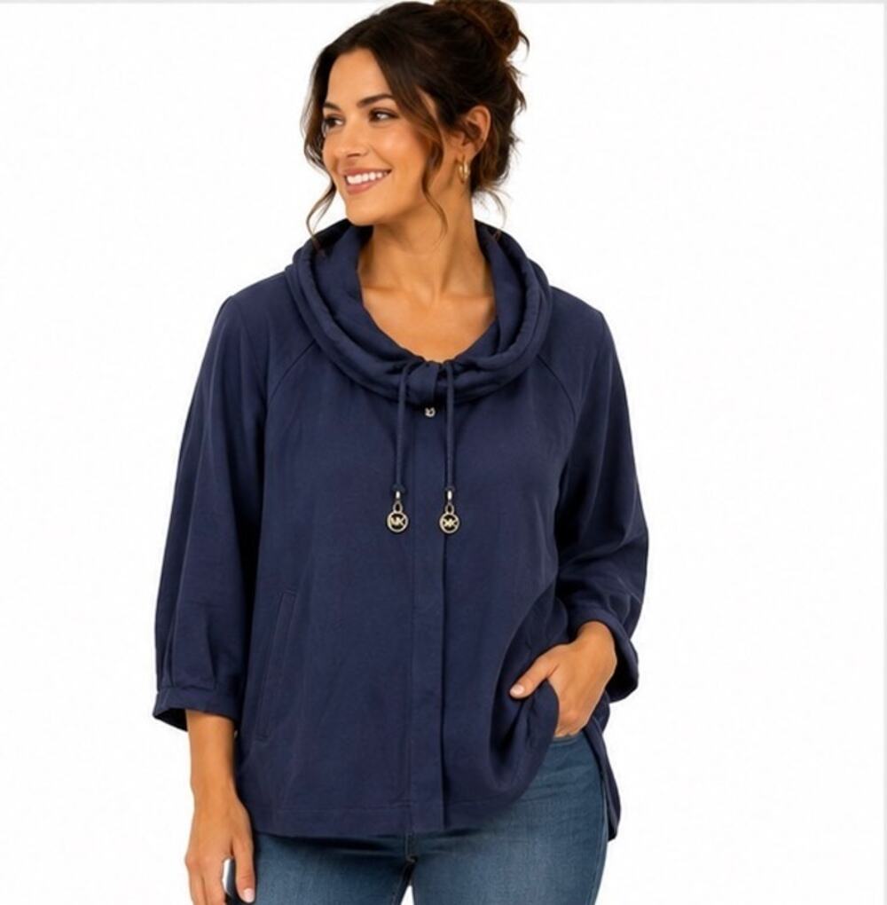 Michael Kors Women's Navy Blue Cowl Neck Pullover Hoodie XL